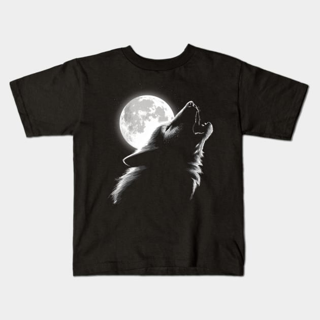 Wolf moon Kids T-Shirt by albertocubatas